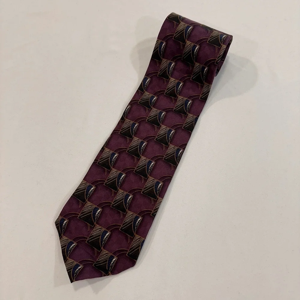 Borck Brothers Geometric Silk Necktie Mens OS Purple Abstract‎ Square | Academia